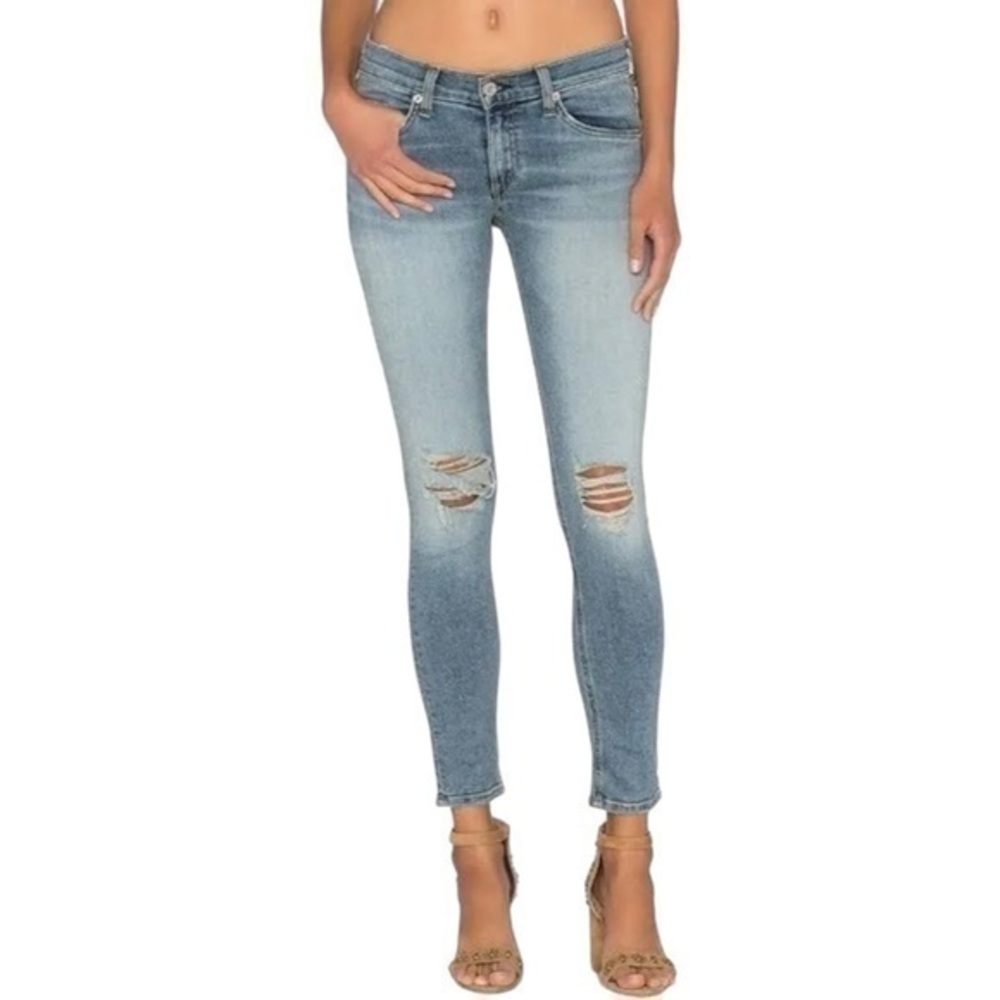 Rag & Bone Denim Size 24 Light Blue Murray Wash Mid Rise Capri Distressed Jeans